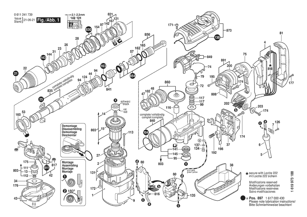 Section 1 Diagram and Parts List for GBH5-40DE 0611241739 Bosch Hammer Drill