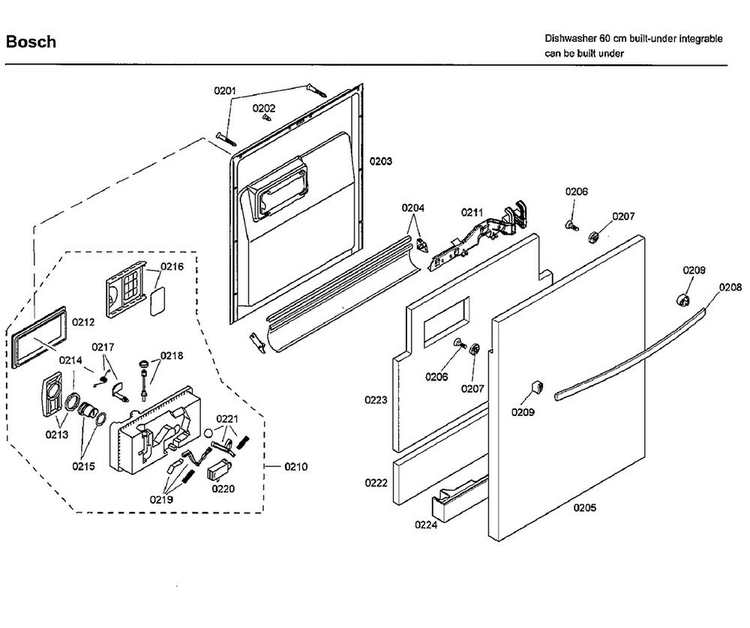 Door Diagram and Parts List for SHX33A05UC 46 Bosch Dishwasher