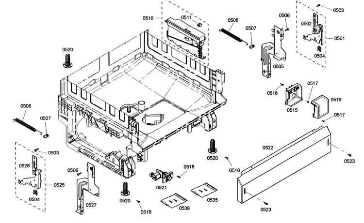 Base Assy Diagram and Parts List for SHE5AM02UC 01 Bosch Dishwasher