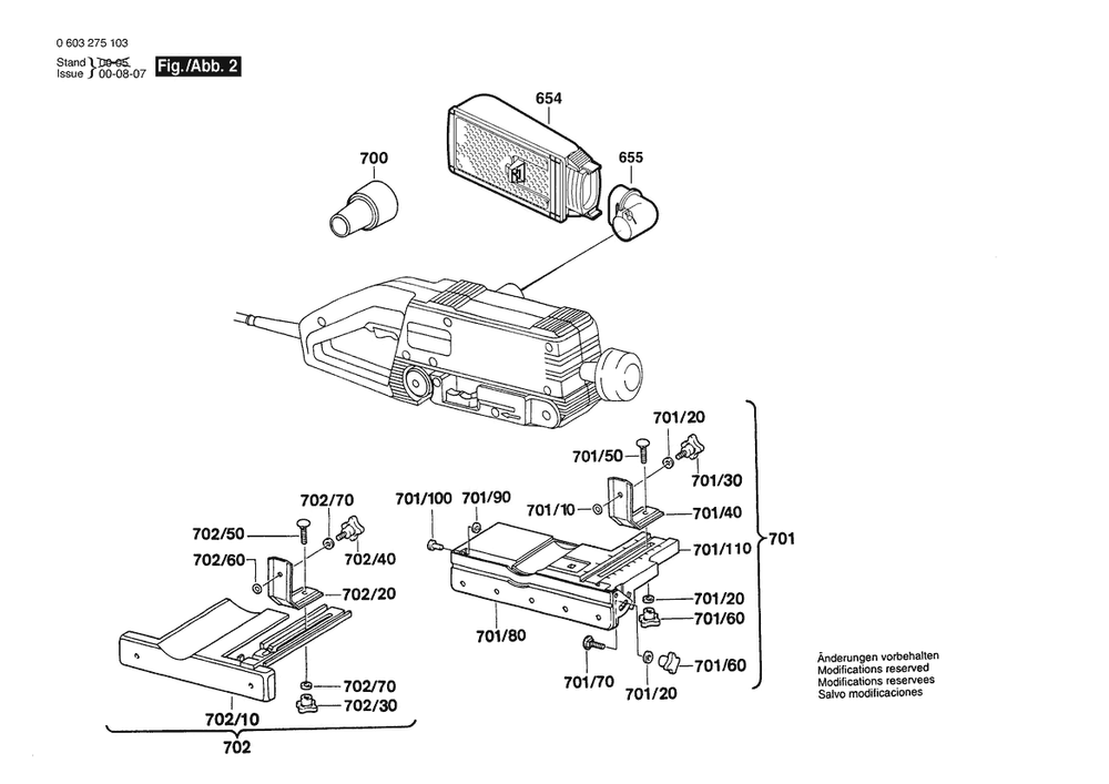 Section 2 Diagram and Parts List for PBS60A 0603275137 Bosch Belt or Drum Sander