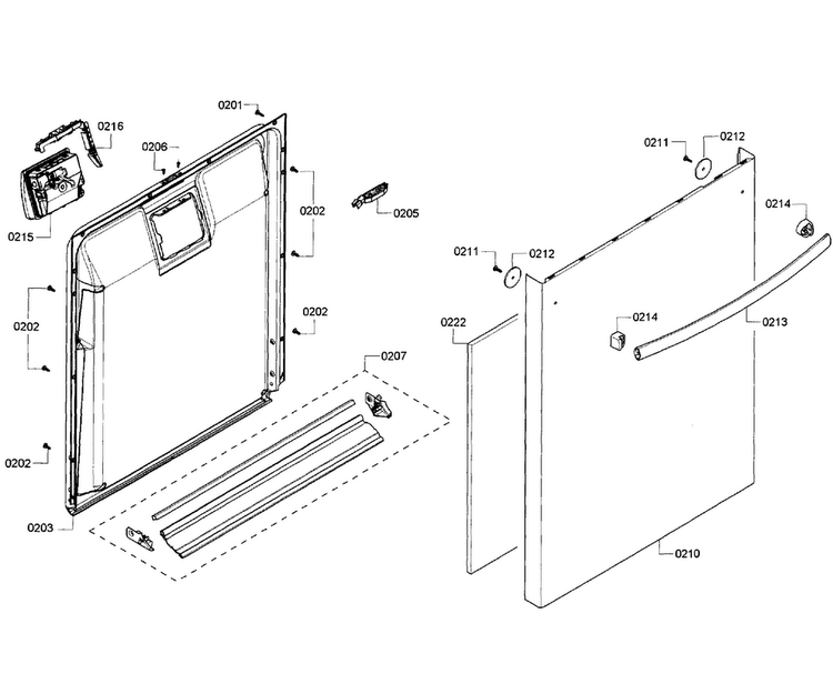 Door Assy Diagram and Parts List for SHX3AR72UC 07 Bosch Dishwasher