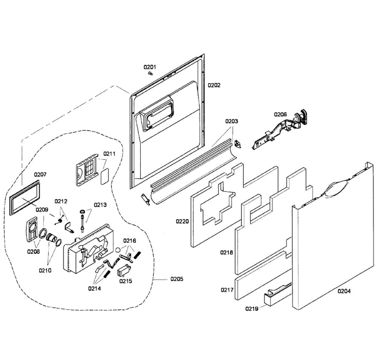 Door Assy Diagram and Parts List for SHE58C02UC 47 Bosch Dishwasher