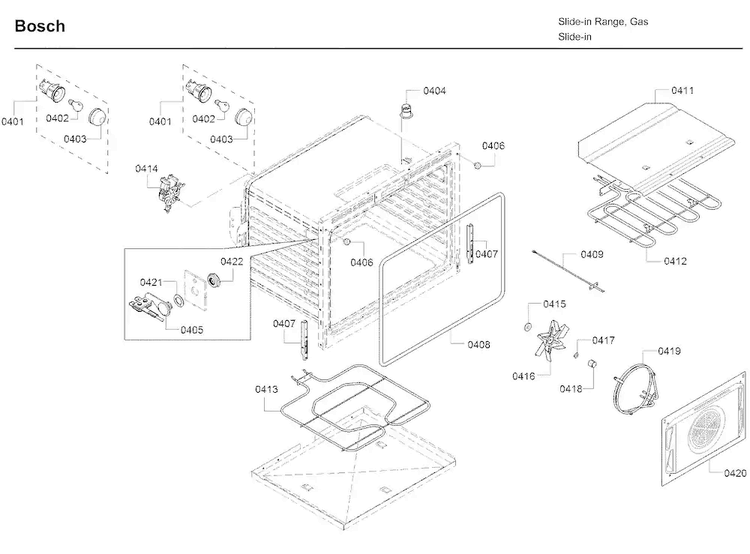 Cavity Parts Diagram and Parts List for HDI8054U 05 Bosch Range