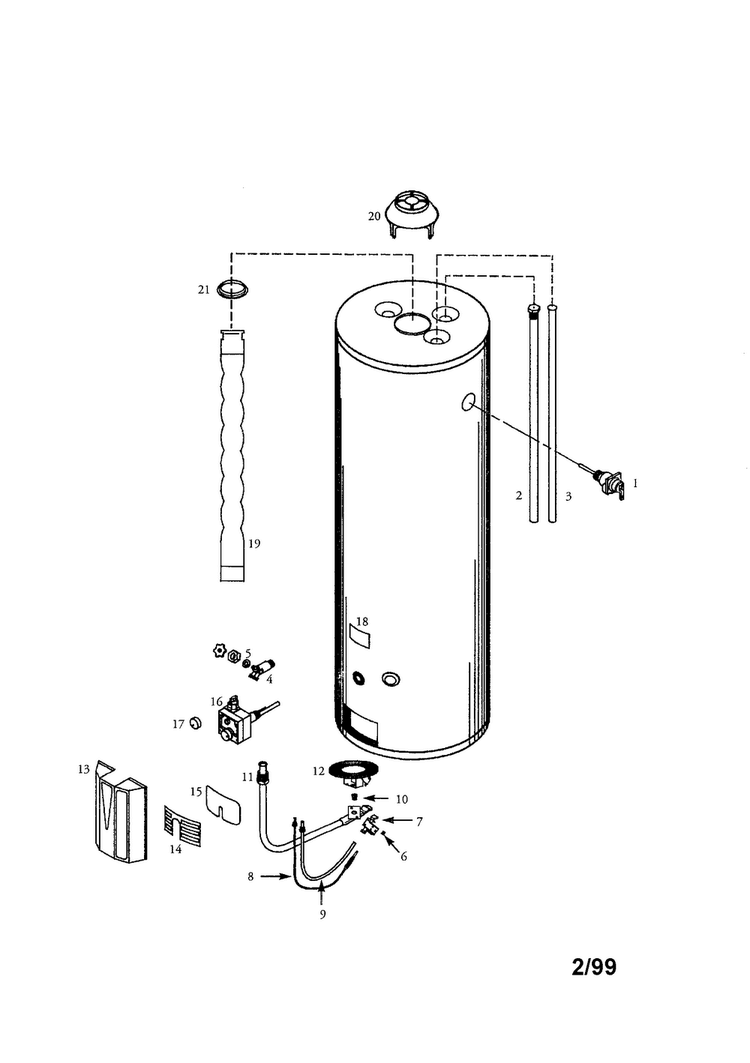 Energy Efficient 30 Gallon Diagram and Parts List for 153334390  Kenmore Water Heater