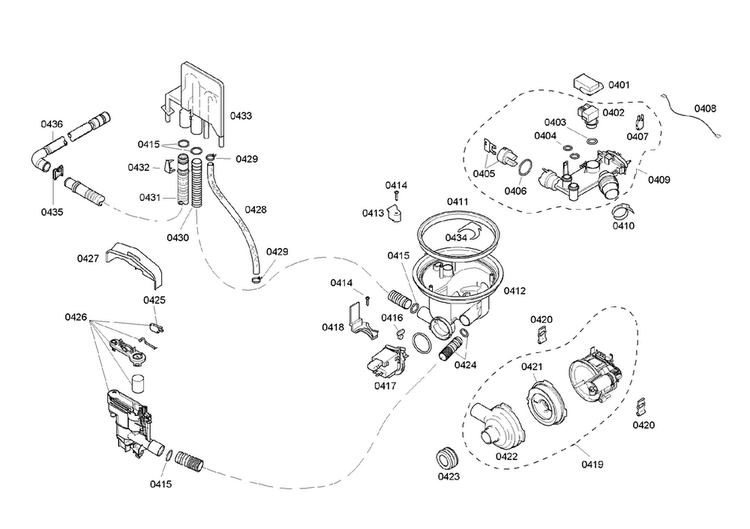 Pump Assy Diagram and Parts List for SHE45M05UC 50 Bosch Dishwasher