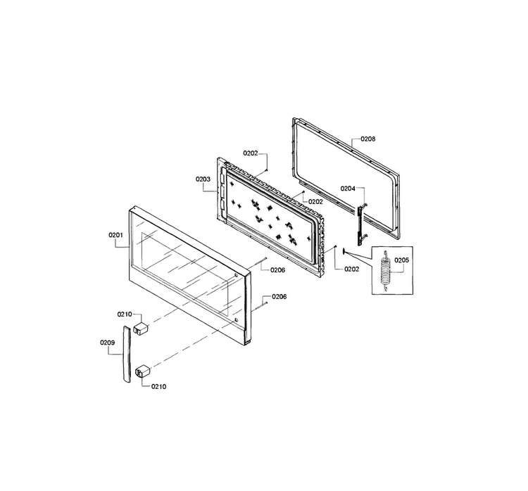 Door Assy Diagram and Parts List for HMV5052U 01 Bosch Microwave