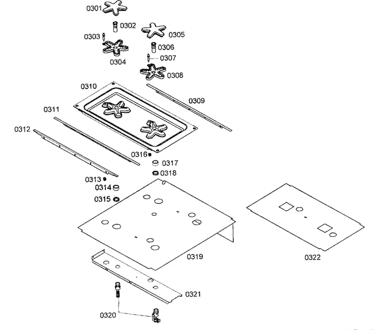 Burners Diagram and Parts List for PRD486ELG01  Thermador Range