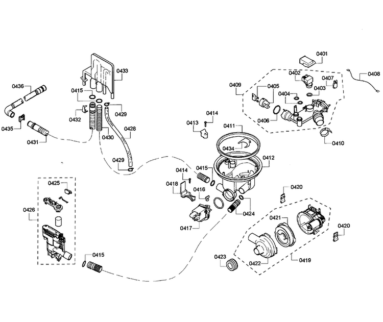 Pump Assy Diagram and Parts List for SHE55M15UC 61 Bosch Dishwasher