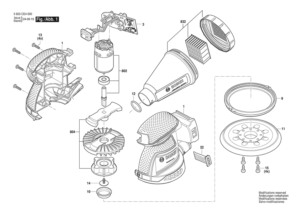 Section 1 Diagram and Parts List for 3603CE4050  Bosch Orbital or Palm Sander