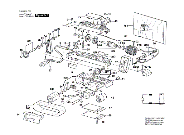Bosch Hd7625type1 (0603270756) Diagram and Parts List for HD7625 (TYPE 1)(0603270756) Bosch Belt or Drum Sander