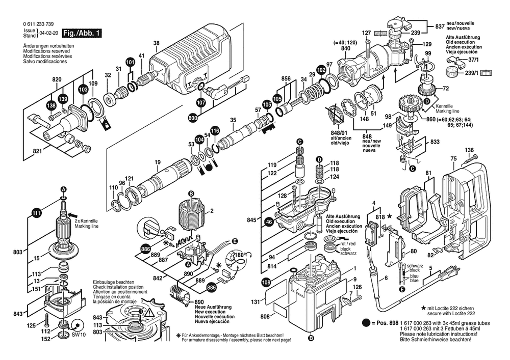 Section 1 Diagram and Parts List for GBH5SBPT 0611233739 Bosch Hammer Drill