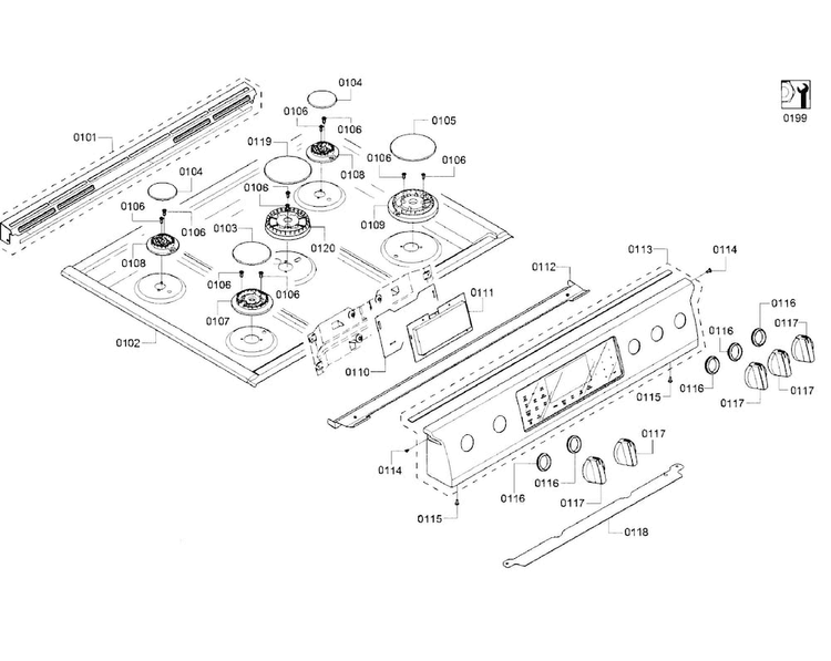 Cooktop Asy Diagram and Parts List for HGIP054UC 03 Bosch Range