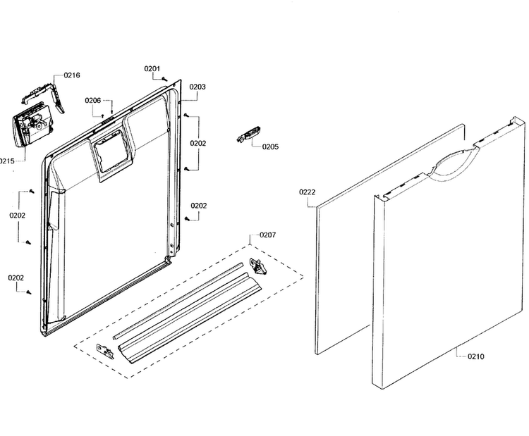 Door Assy Diagram and Parts List for SHE3AR55UC 07 Bosch Dishwasher