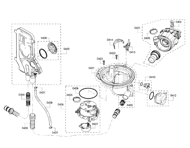 Pump Section Diagram and Parts List for SHE68T56UC 07 Bosch Dishwasher