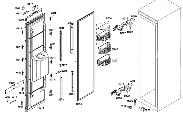 Door Assy Diagram and Parts List for T18BD80FLE  Thermador Freezer