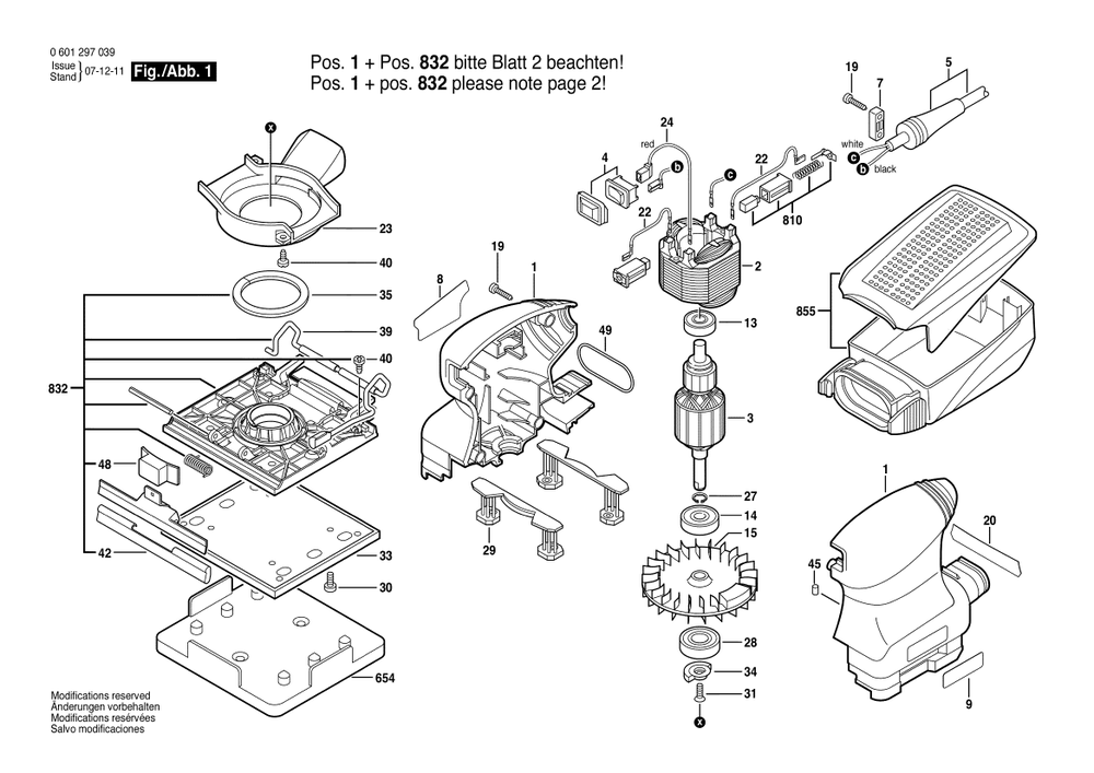 Section 1 Diagram and Parts List for 0601297039  Bosch Orbital or Palm Sander
