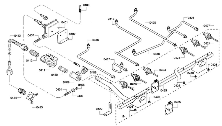 Gas Supplay Diagram and Parts List for PRG366GH 01 Thermador Range