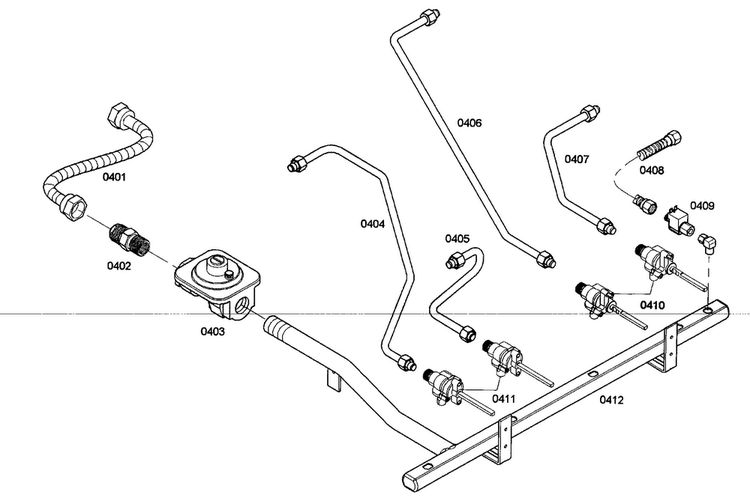 Gas Supply Diagram and Parts List for PRD484ECG02  Thermador Range
