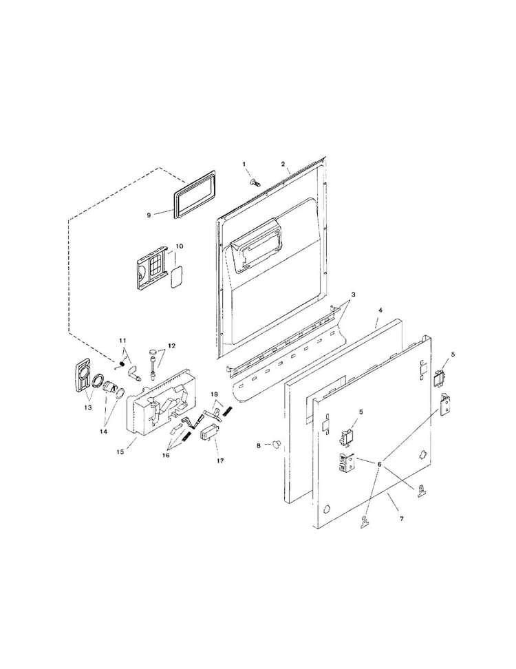 Door Assembly Diagram and Parts List for SHI4302UC 12 Bosch Dishwasher