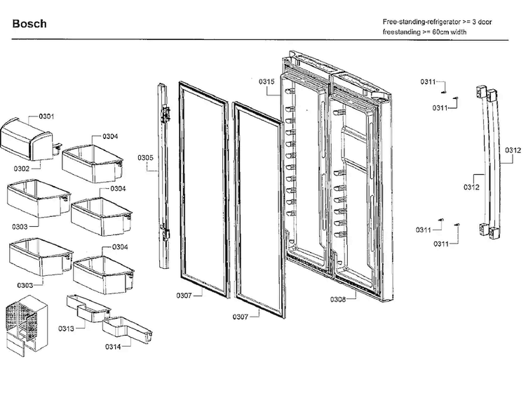 Door Asy Diagram and Parts List for B21CL81SNS 01 Bosch Refrigerator