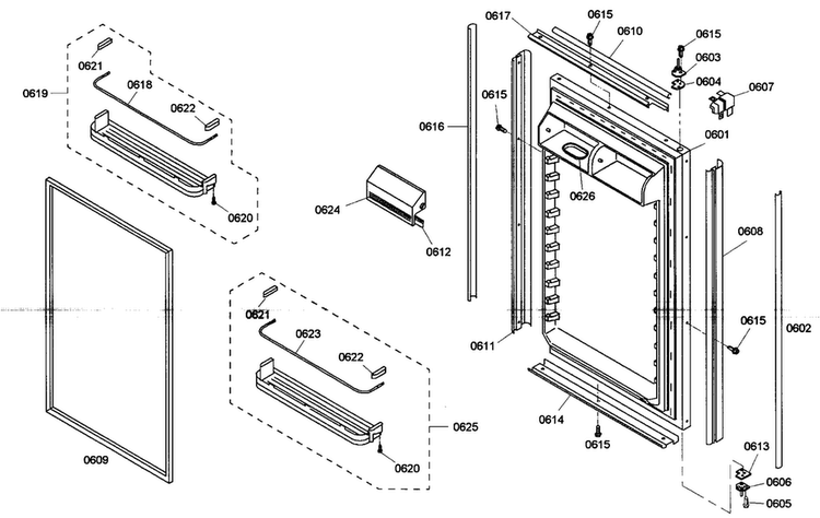 Refrig Door Diagram and Parts List for KBULT3675E01  Thermador Refrigerator
