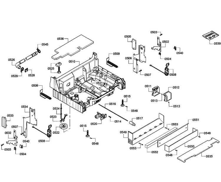 Base Assy Diagram and Parts List for SHE55M12UC 60 Bosch Dishwasher