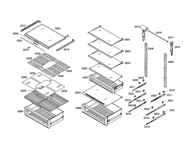Shelves Diagram and Parts List for T24IR70CSS-01  Thermador Refrigerator