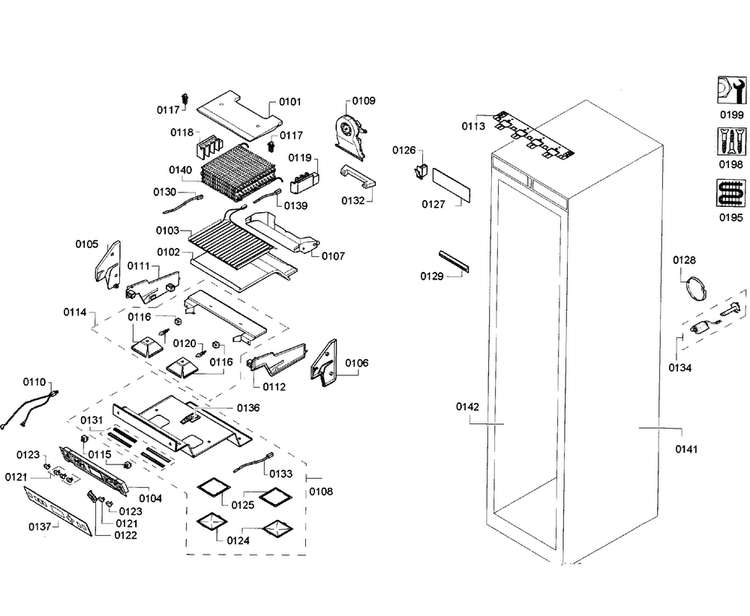 Cabinet Parts Diagram and Parts List for T18ID80NLP 48 Thermador Freezer