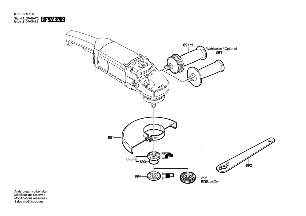 Diagram 2 Diagram and Parts List for GWS20-230 0 601 850 1X0 Bosch Angle Grinder