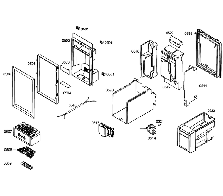 Dispenser Diagram and Parts List for T18ID80NRP 07 Thermador Freezer