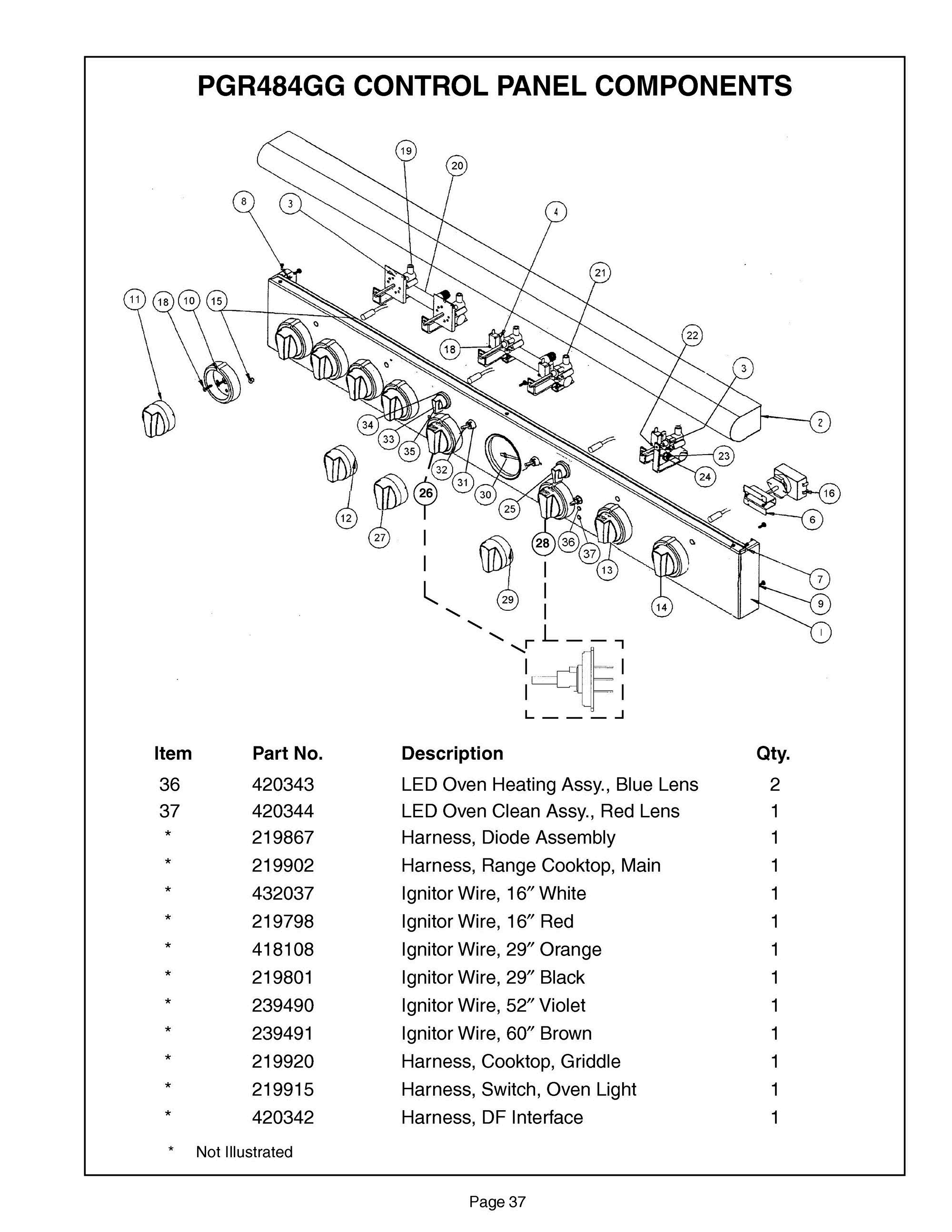 36 - PGR484GG CONTROL PANEL Diagram and Parts List for PGR486GLZS  Bosch Miscellaneous