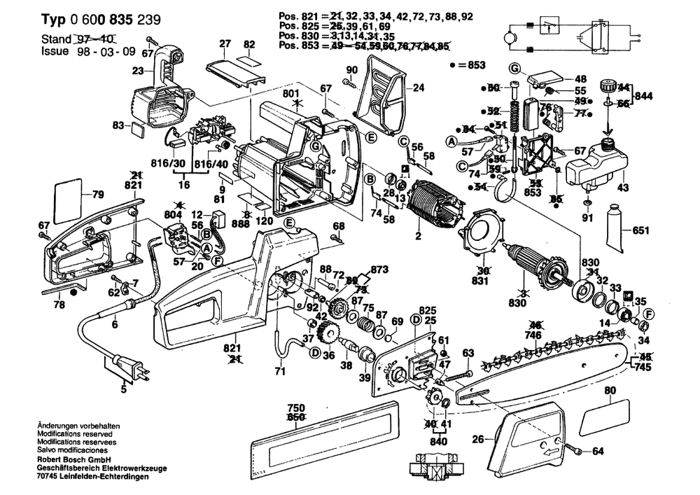 Section 1 Diagram and Parts List for 0600835239  Bosch Chainsaw