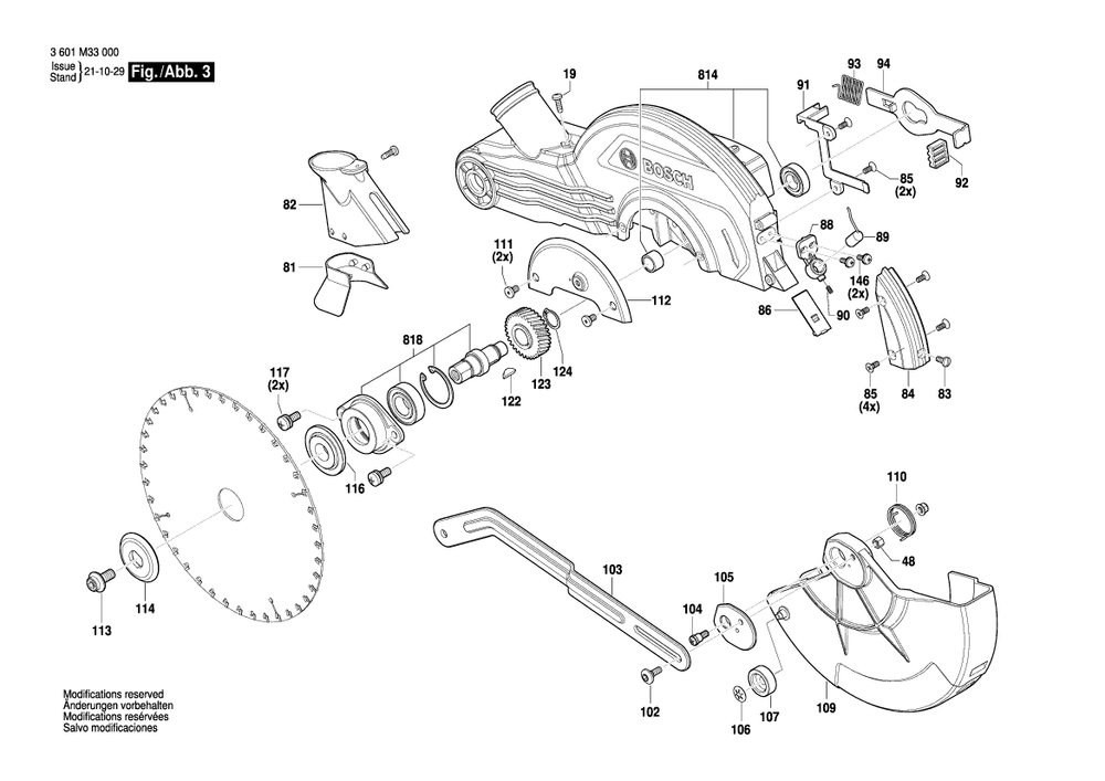 Diagram 3 Diagram and Parts List for GCM216 3 601 M33 0L0 Bosch Miter Saw