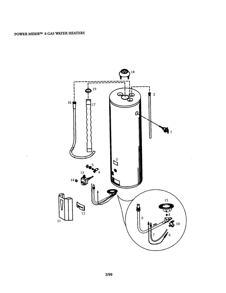 Power Miser 65 Gal. High Recovery Diagram and Parts List for 153337862  Kenmore Water Heater
