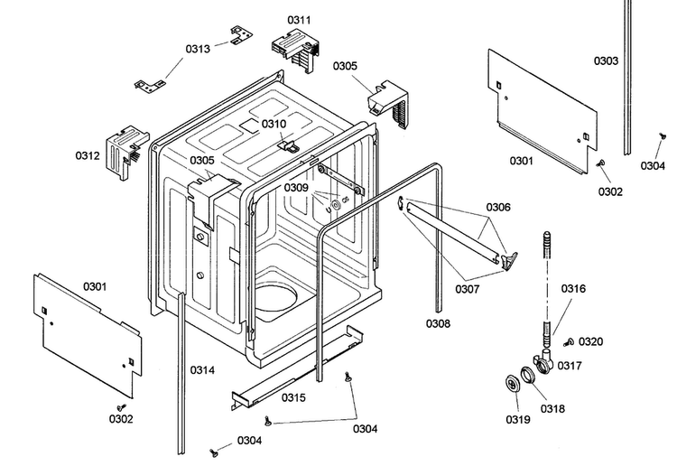 Cabinet Diagram and Parts List for SHE42L12UC 23 Bosch Dishwasher