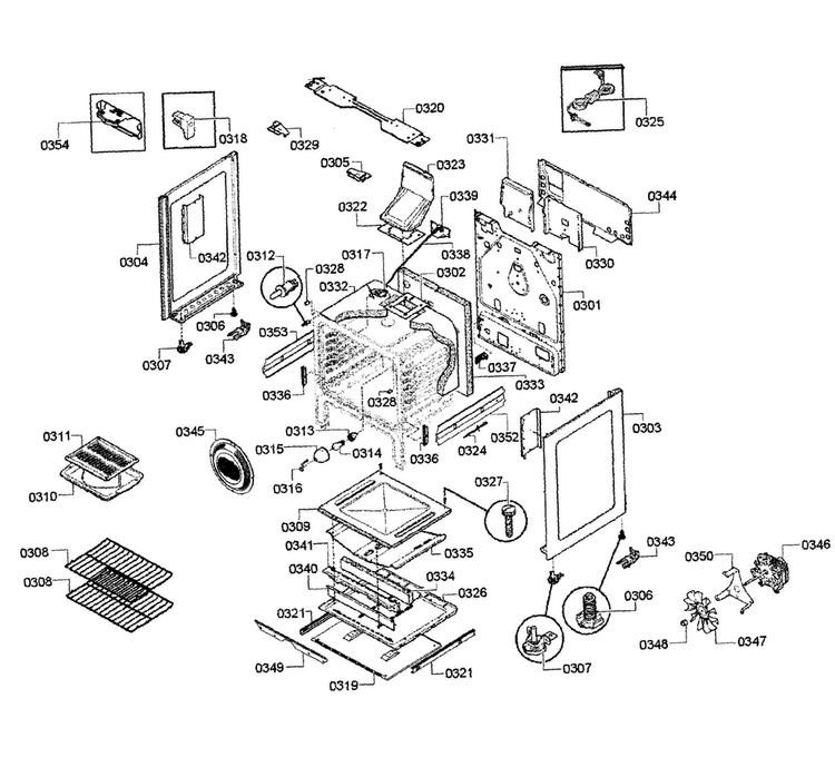 Cabinet Assy Diagram and Parts List for HGS5053UC 08 Bosch Range