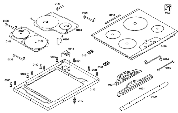 Top Assy Diagram and Parts List for CIT304GB-01  Thermador Cooktop