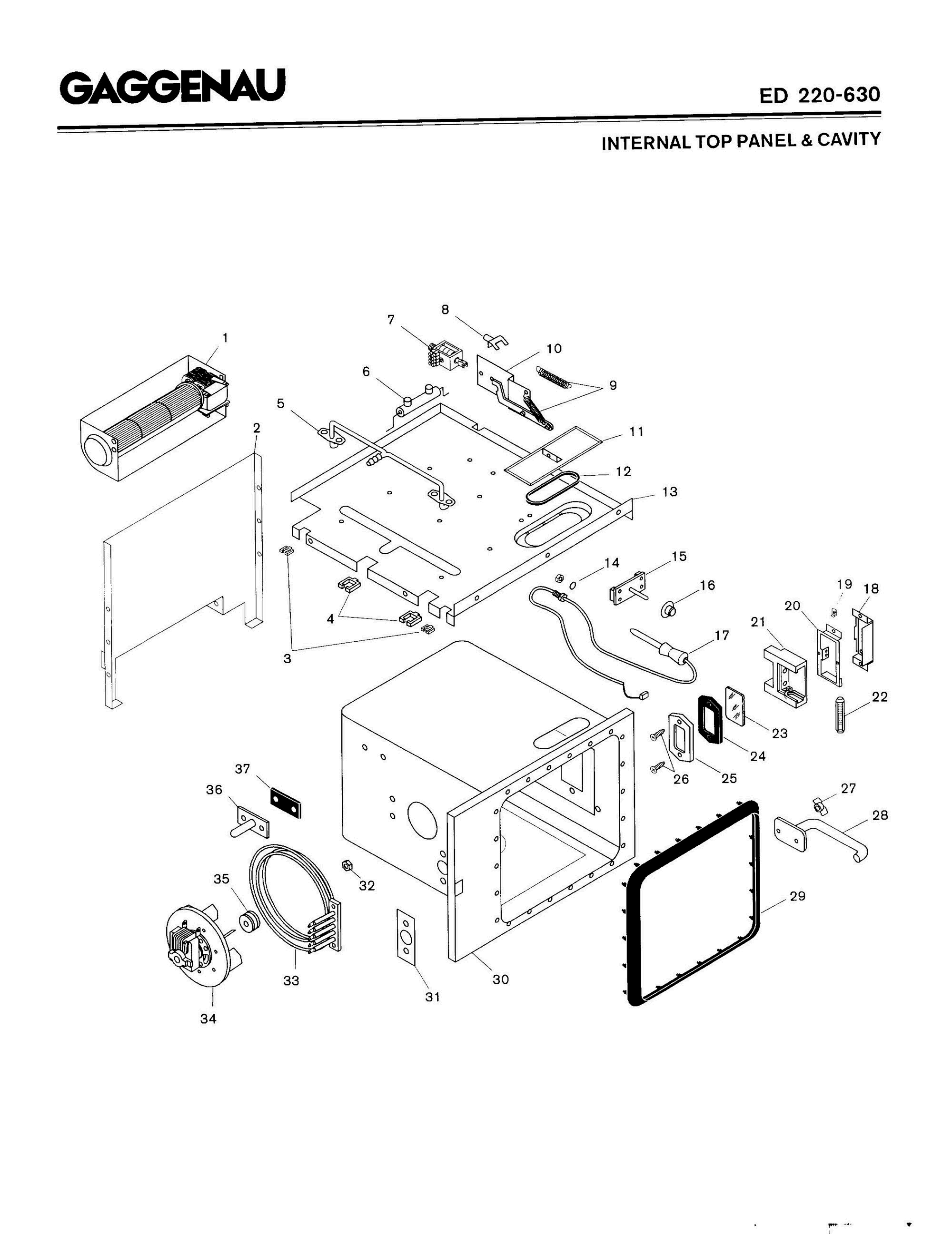 02 - INTERNAL TOP PANEL & CAVITY Diagram and Parts List for ED220-630  Bosch Range