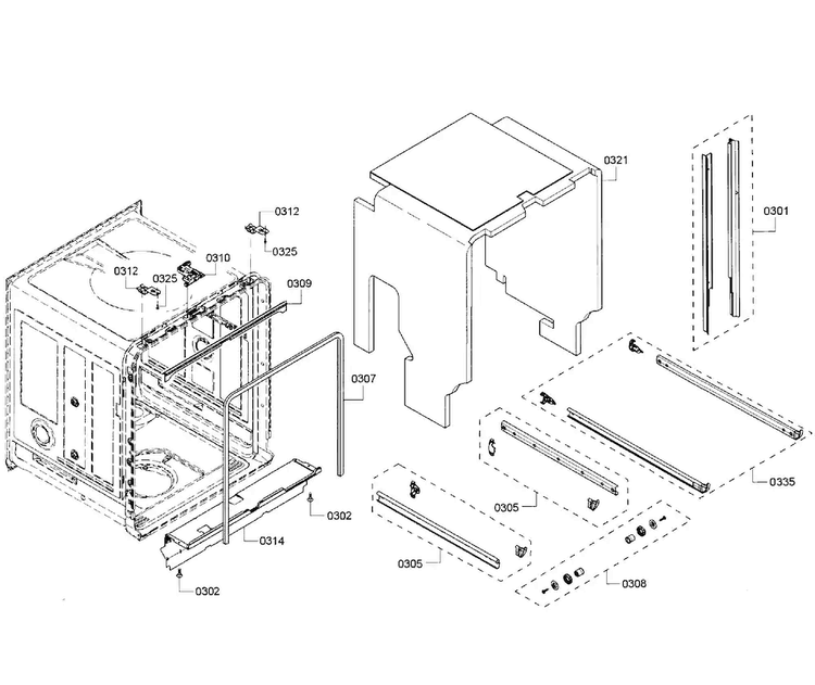Cabinet Diagram and Parts List for SHX68T56UC 01 Bosch Dishwasher