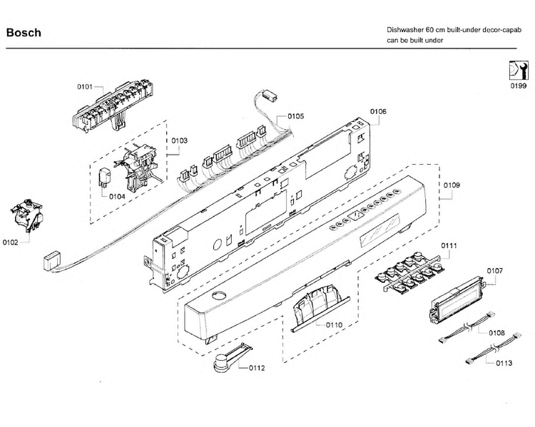 Control Panel Diagram and Parts List for SHE65P05UC 63 Bosch Dishwasher