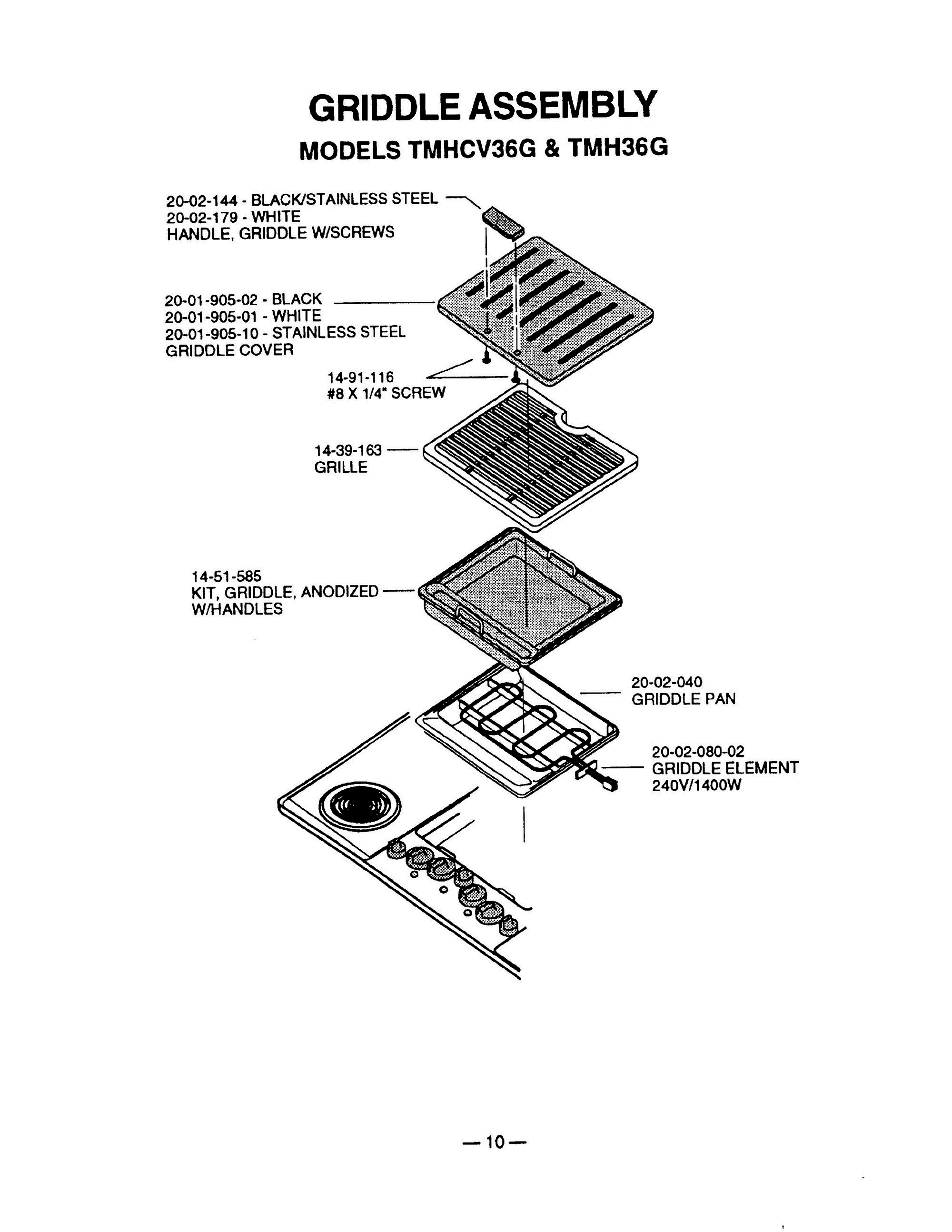 10 - GRIDDLE - TMHCV36 & TMH36 Diagram and Parts List for TMH30S  Bosch Range
