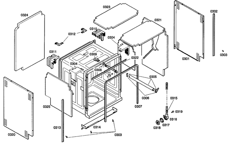 Cabinet Parts Diagram and Parts List for SHX99A15UC 19 Bosch Dishwasher