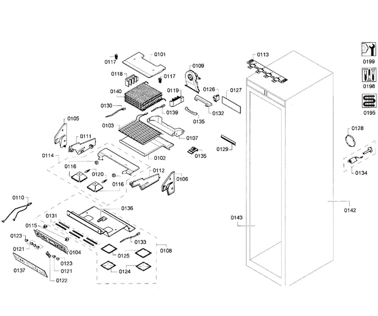 Cabinet Parts Diagram and Parts List for T24ID80NLP 46 Thermador Freezer