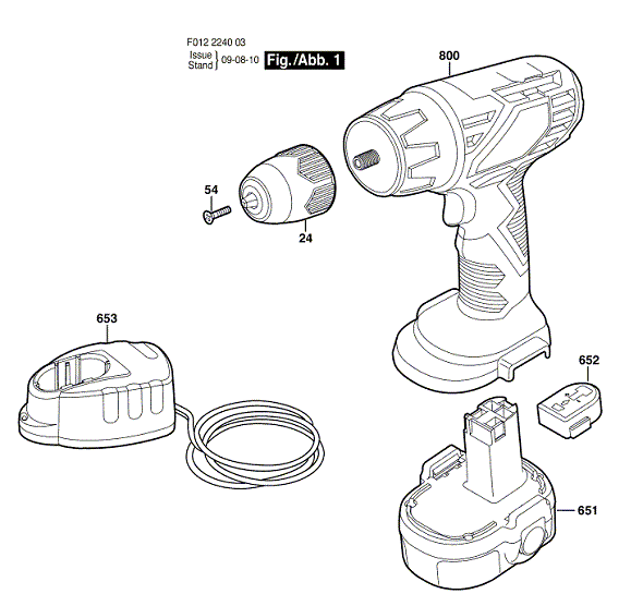 Bosch 2250 (F012225003) Diagram and Parts List for 2250 F012225003 Bosch Cordless Drill