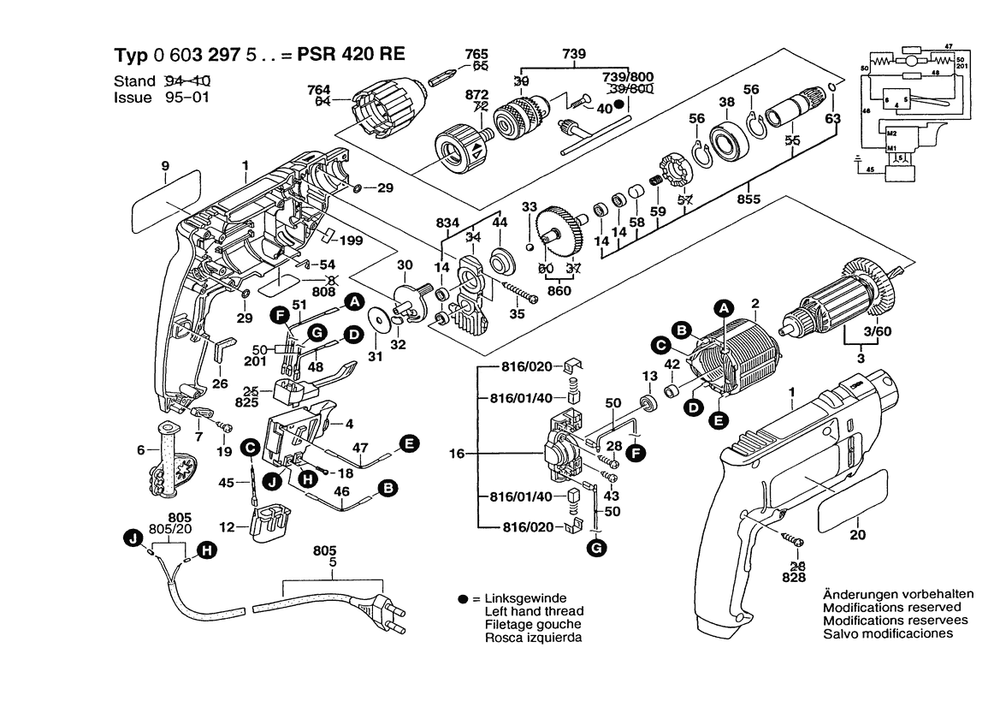 Section 1 Diagram and Parts List for PSR420RE 0603297503 Bosch Drill