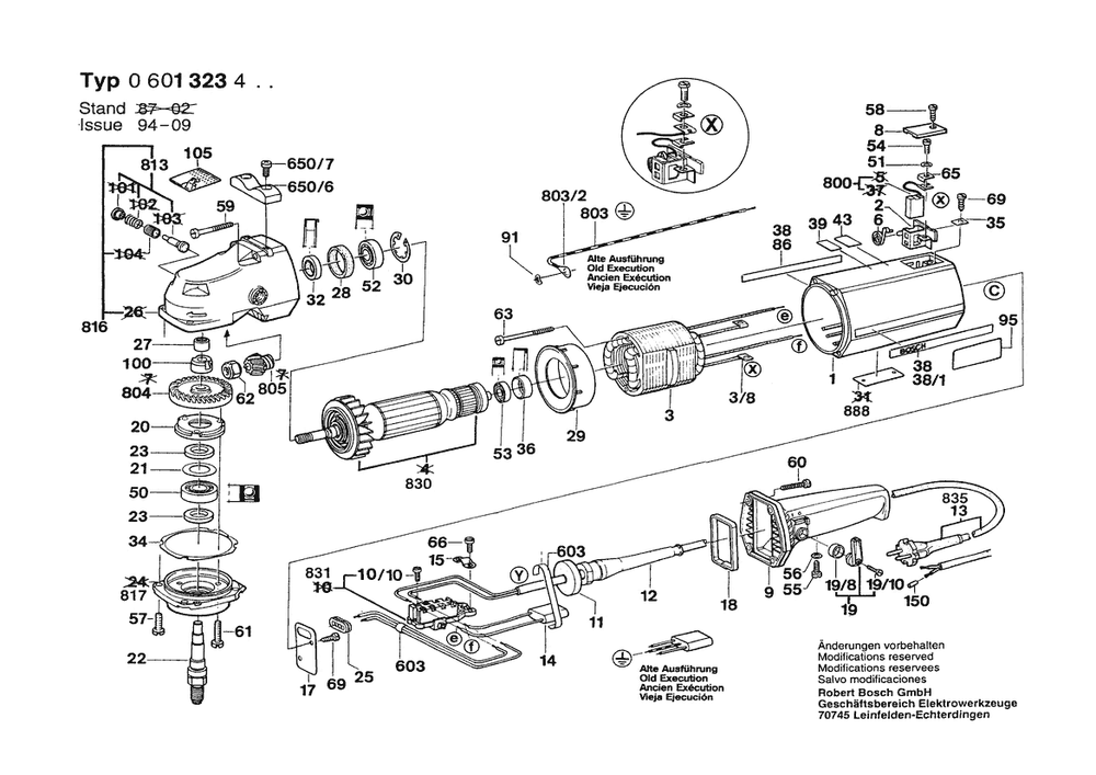 Section 1 Diagram and Parts List for 13234 0601323439 Bosch Angle Grinder