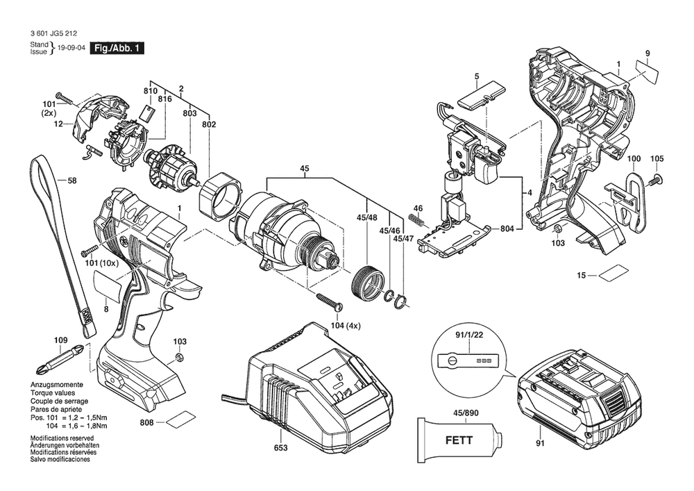 Section 1 Diagram and Parts List for 3601JG5212  Bosch Wrench