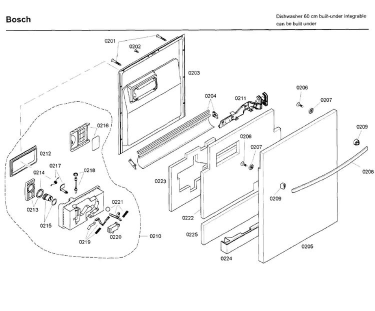Door Diagram and Parts List for SHX46A05UC 43 Bosch Dishwasher