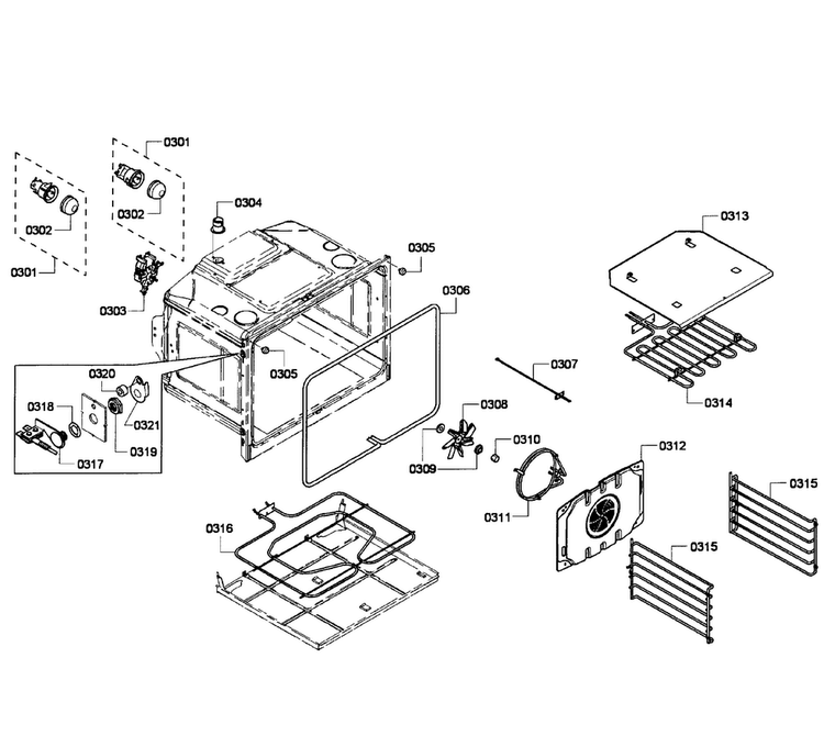 Upper Oven Diagram and Parts List for HBL5620UC 06 Bosch Wall Oven