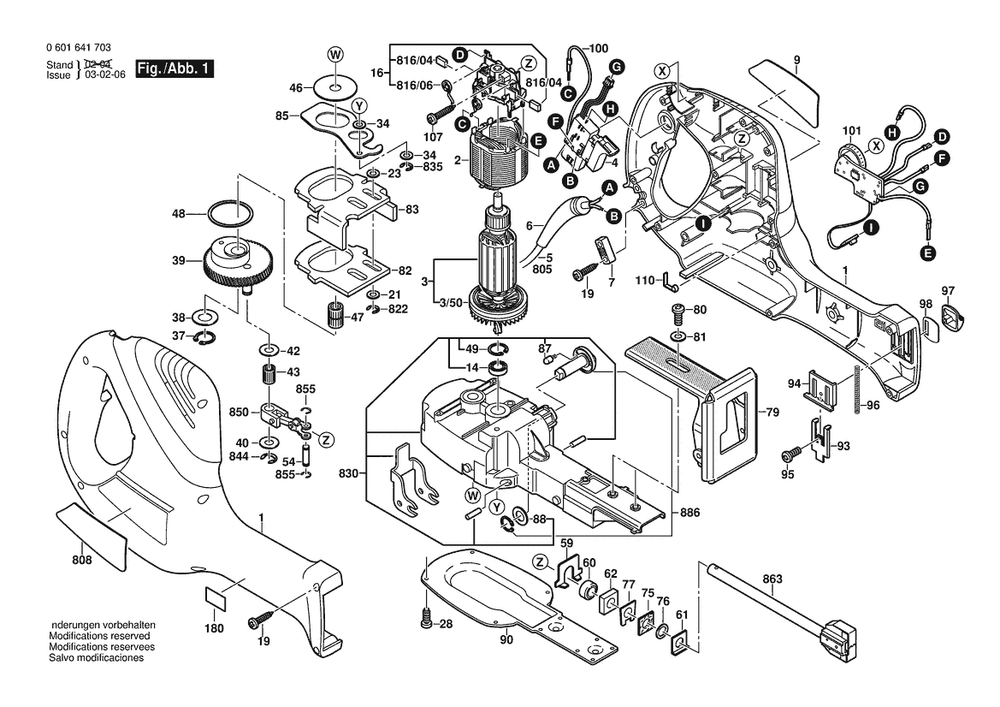 Section 1 Diagram and Parts List for GSA800PE 0601641739 Bosch Reciprocating Saw